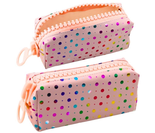School Pencil Case Organizer Colorful Dots Large Zipper Pink 21x8cm