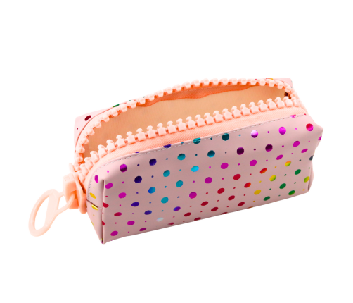 School Pencil Case Organizer Colorful Dots Large Zipper Pink 21x8cm