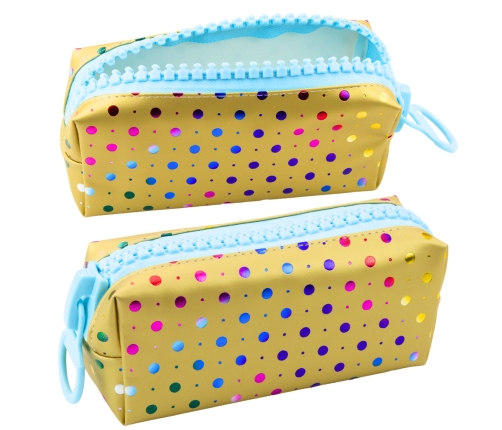 School Pencil Case Organizer Colorful Dots Large Zipper Gold 21x8cm