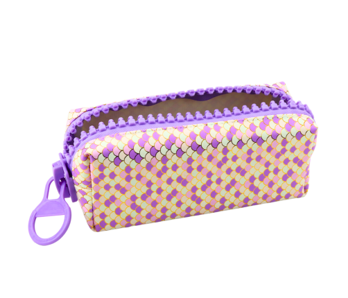 School Pencil Case Organizer Mermaid Scales Pattern Large Purple Zipper 21x8cm