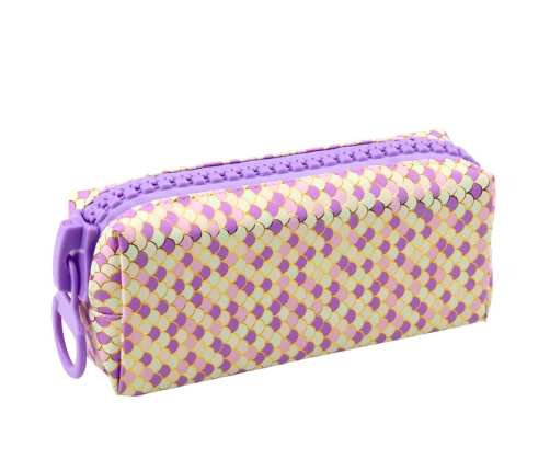 School Pencil Case Organizer Mermaid Scales Pattern Large Purple Zipper 21x8cm