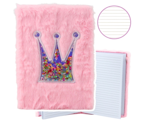 Plush Notebook Notebook Lined Crown with Confetti Pink A5 80 Sheets