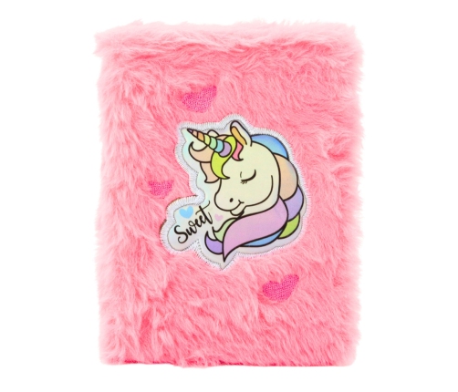 Plush Notebook Lined Unicorn Pink A6 80 Sheets