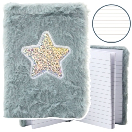 Plush Notebook Lined Shiny Star Gray A6 80 Sheets Plush Notebook Lined Shiny Star Gray A6 80 Sheets