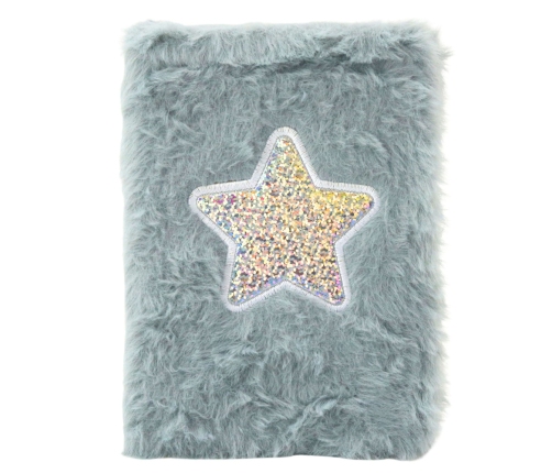 Plush Notebook Lined Shiny Star Gray A6 80 Sheets