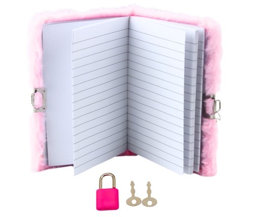 Plush Diary Notebook with Padlock and 2 Keys Heart Pink A6 80 Sheets