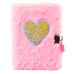 Plush Diary Notebook with Padlock and 2 Keys Heart Pink A6 80 Sheets