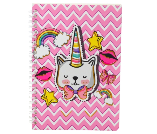 Notebook Notebook Lined Cat Unicorn With Bow Pink A5 60 Sheets