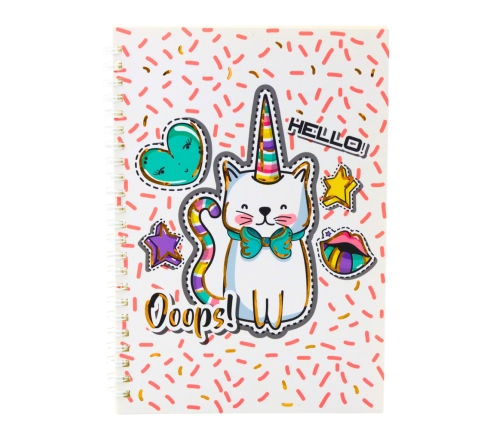 Notebook Notebook Lined Cat Unicorn Pink Patterns White A5 60 Sheets