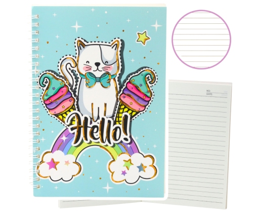 Notebook Notebook Lined Cat Unicorn Ice Cream Rainbow Turquoise A5 60 Sheets