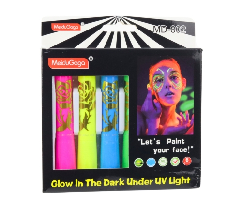 Face Painting Set Neon UV Fluorescent Pencils 6pcs