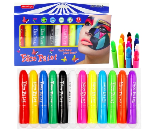 Face Painting Set - Marker Pens - Colored Pencils - 12 pcs