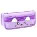 School Pencil Case Two Pockets Cat Motif Purple 22cm