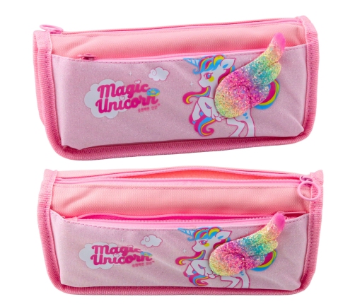 Pencil Case School Kit Unicorn Wing Glitter 3D Pink 21.5x9cm