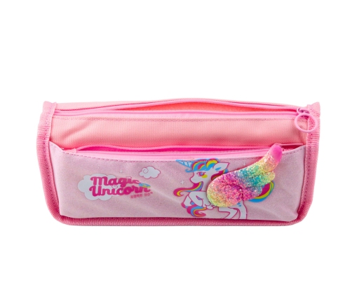 Pencil Case School Kit Unicorn Wing Glitter 3D Pink 21.5x9cm