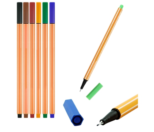 Set of Fineliners Office School Thickness 0.4mm Colored 6pcs