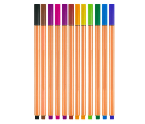 Set of Fineliners Office School Thickness 0.4mm Colored 12pcs