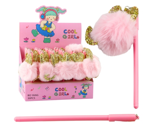Gel Pen with Pink Pompom Cap and Blue Ink 17cm 0.5mm