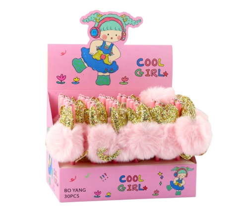 Gel Pen with Pink Pompom Cap and Blue Ink 17cm 0.5mm