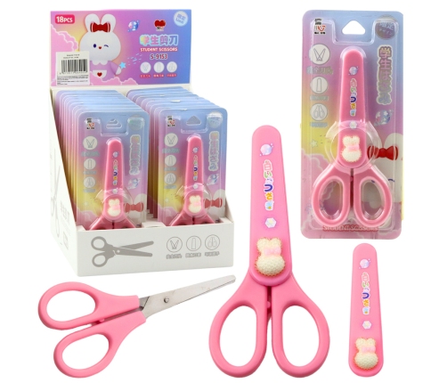 School Scissors With Cover Decorative White Bunny 14cm