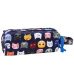 School Pencil Case Colorful Cats Two Pockets Navy Blue 22cm