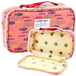 School Pencil Case Organizer Roomy Additional Pocket Fish Pink 21.5cm