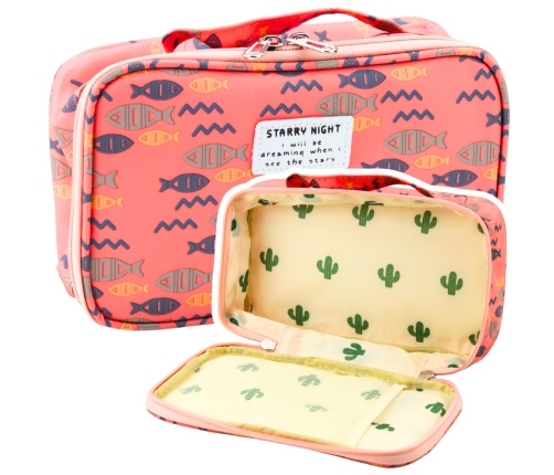 School Pencil Case Organizer Roomy Additional Pocket Fish Pink 21.5cm