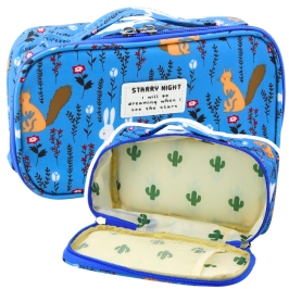 School Pencil Case Organizer Roomy Additional Pocket Blue 21.5cm