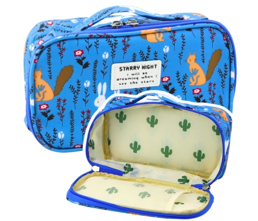 School Pencil Case Organizer Roomy Additional Pocket Blue 21.5cm