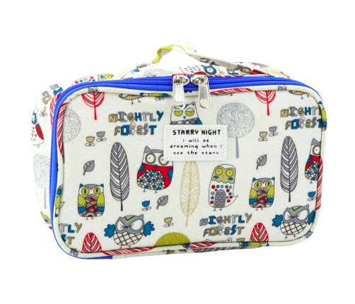 Pencil Case School Organizer Cosmetic Bag Pocket Owls White 22.5cm