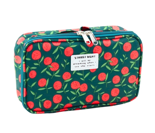 Pencil Case School Organizer Cosmetic Bag Pocket Cherries Green 22.5cm