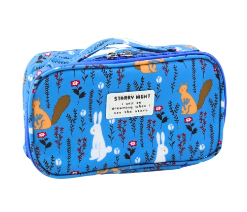 Pencil Case School Organizer Cosmetic Bag Additional Pocket Blue 22.5cm