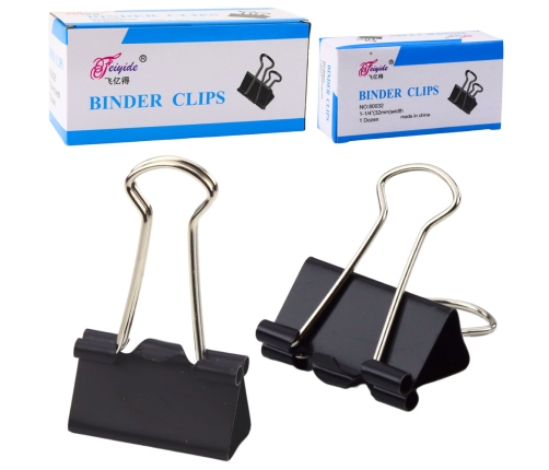 Set of Universal Office Clips Spring Steel Black 32mm 12pcs