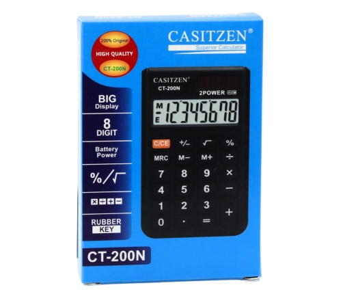 Pocket Calculator with Case, 8-Digit Display, Solar CT-200N