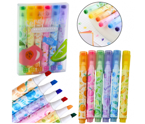 Highlighters In Pen Fruit Stamps Colored Scented 6 Pcs