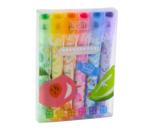 Highlighters In Pen Fruit Stamps Colored Scented 6 Pcs