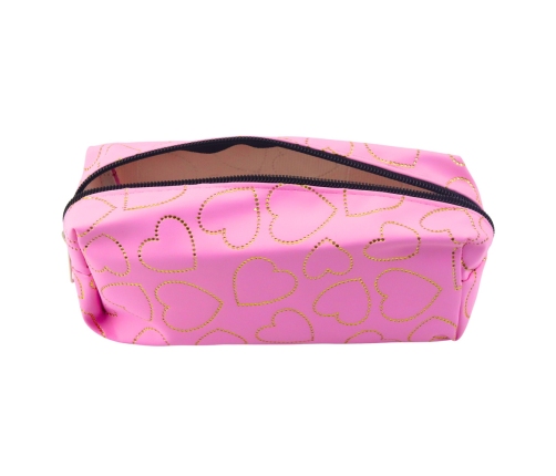 School Office Pencil Case Single Compartment Golden Hearts Pink 20x8 cm