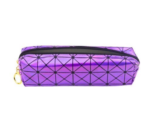 School Office Pencil Case, Single Compartment, Holographic Pattern, Purple, 20x6.5cm