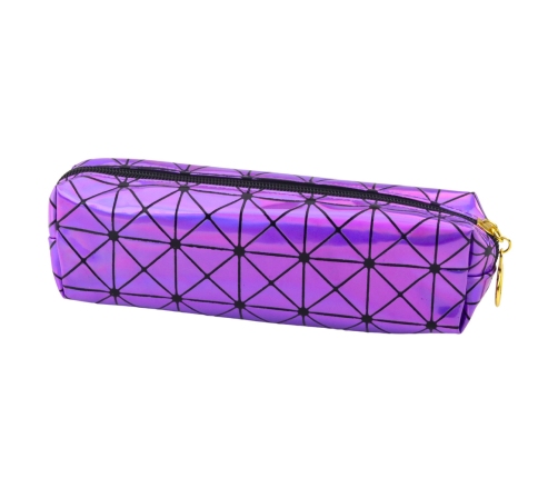School Office Pencil Case, Single Compartment, Holographic Pattern, Purple, 20x6.5cm