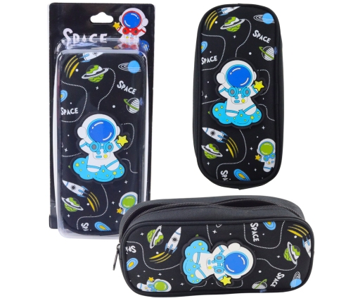 School Pencil Case Space Cosmonaut Two Pockets Black