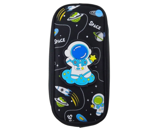 School Pencil Case Space Cosmonaut Two Pockets Black