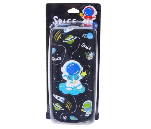 School Pencil Case Space Cosmonaut Two Pockets Black