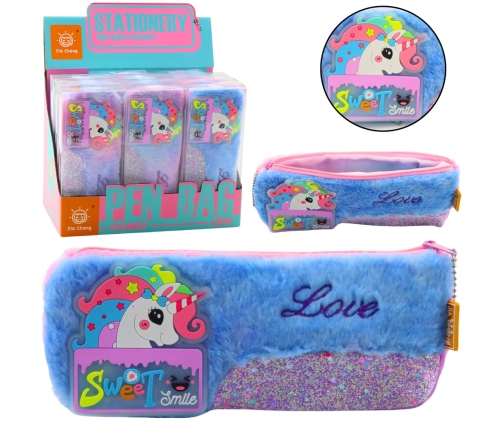 Plush Unicorn Pencil Case Glittering Elements Unicorn Blue