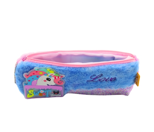 Plush Unicorn Pencil Case Glittering Elements Unicorn Blue