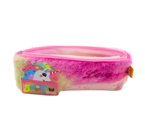 Plush Unicorn Pencil Case with Shiny Pink Unicorn Elements