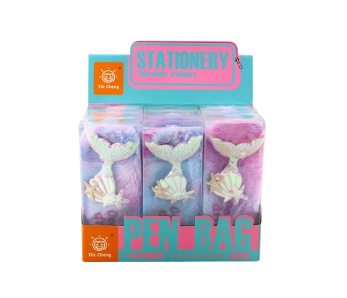 Plush pencil case with mermaid tail, sequins, pastel colors