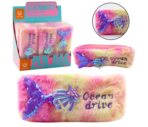 Plush Pencil Case With Mermaid Tail Sequins Pink Purple
