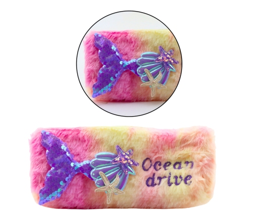 Plush Pencil Case With Mermaid Tail Sequins Pink Purple