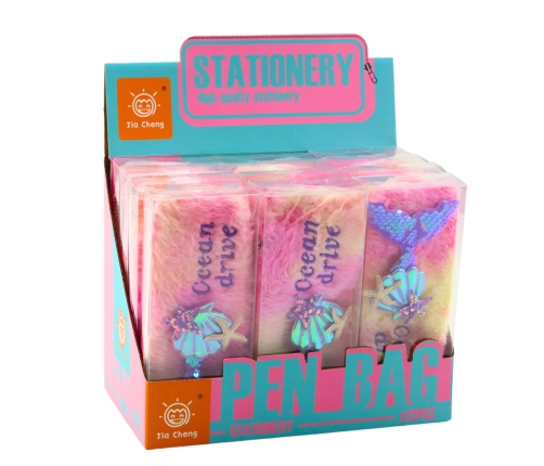 Plush Pencil Case With Mermaid Tail Sequins Pink Purple