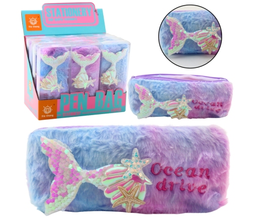 Plush Pencil Case With Mermaid Tail Sequins Purple Blue